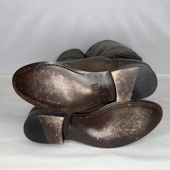 Frye Knee High Riding Boots Womens Size 7 Brown Leather Distressed Biker Pull On - Picture 12 of 13